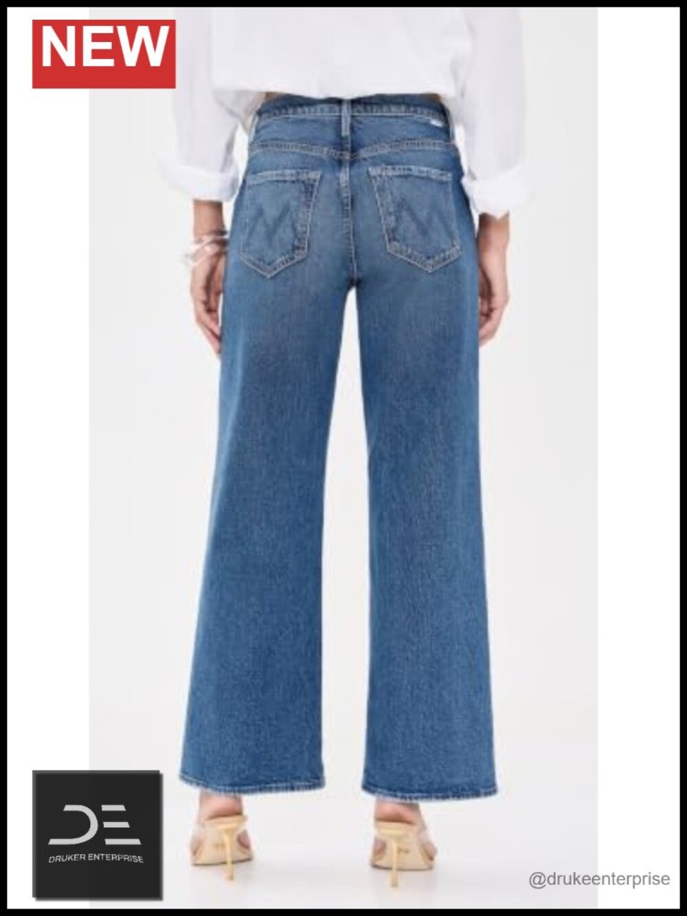 Mid Rise Loose Fit Cropped Denim Jeans 5 Pocket Low Stretch - Picture 2 of 5